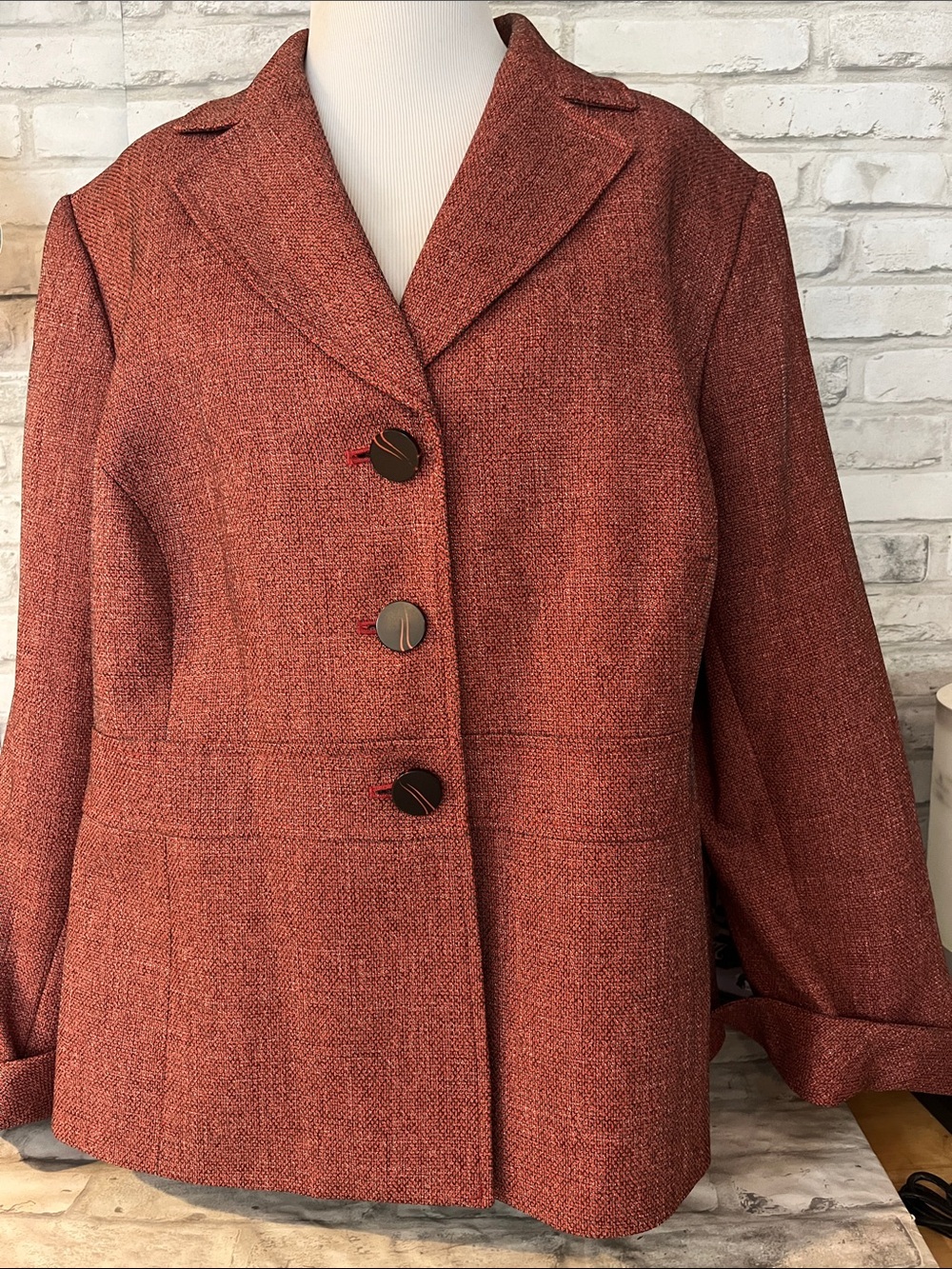 Jones Studio Rust Tweed Blazer Jacket size 16 W classic fall stylish